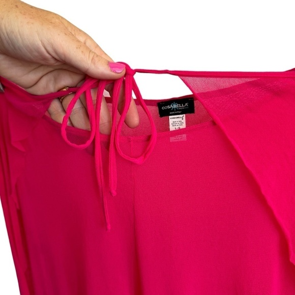 Cosabella Hot Pink Sheer Wide Leg Scalloped Hem Tie Front Pants, Size L - Picture 3 of 7